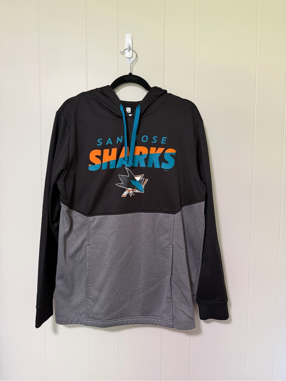 Fanatics San Jose Sharks Black Gray Pullover Hoodie with Teal Orange Logo